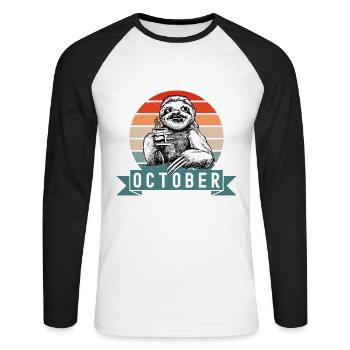 Legends Were Born In October 1968 Sloth Sloth - Unisex Long Sleeve Baseball T-Shirt - white/black - Front - Nik (191cm)
