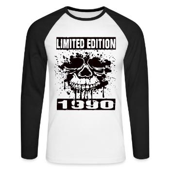 Édition limitée 1990 - T-shirt baseball manches longues Homme - blanc/noir - Devant - Nik (191cm)