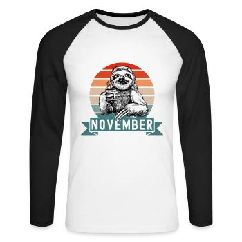 Les légendes sont nées en novembre 1939 paresseux défectueux - T-shirt baseball manches longues Homme - blanc/noir - Devant - Nik (191cm)