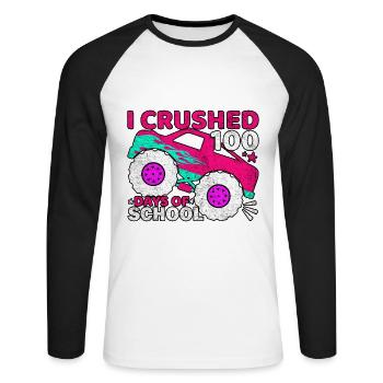 I Crushed 100 Monster Truck 100 Days Of School - Unisex Long Sleeve Baseball T-Shirt - white/black - Front - Nik (191cm)