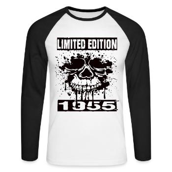 Limited Edition 1955 - Unisex Baseballshirt langarm - Weiß/Schwarz - Vorne - Nik (191cm)
