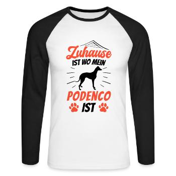 Podenco Zuhause ist spanischer Podenco - Unisex Baseballshirt langarm - Weiß/Schwarz - Vorne - Nik (191cm)