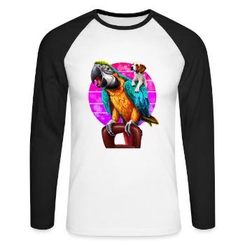 Macaw und Beagle Freundschaft - Unisex Baseballshirt langarm - Weiß/Schwarz - Vorne - Nik (191cm)
