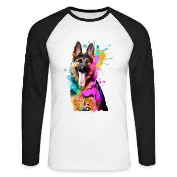 Farbkleckse Schäferhund - Unisex Baseballshirt langarm - Weiß/Schwarz - Vorne - Nik (191cm)