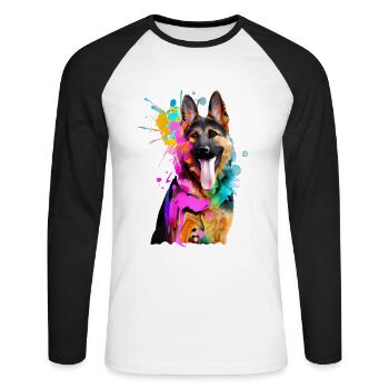 Farbkleckse Schäferhund - Unisex Baseballshirt langarm - Weiß/Schwarz - Vorne - Nik (191cm)