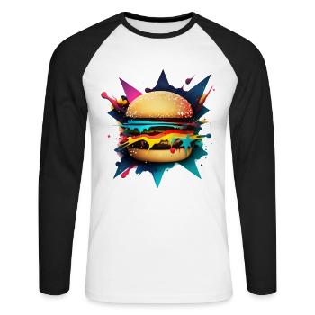 Cheeseburger in einzigartiger Form und Design - Unisex Baseballshirt langarm - Weiß/Schwarz - Vorne - Nik (191cm)