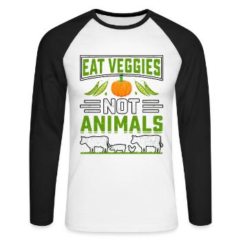 Eat veggies not animals - Unisex Baseballshirt langarm - Weiß/Schwarz - Vorne - Nik (191cm)