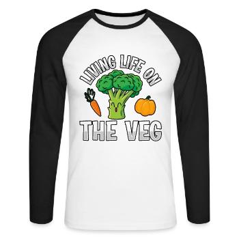 Living life on the veg vegan - Unisex Baseballshirt langarm - Weiß/Schwarz - Vorne - Nik (191cm)