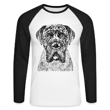 Portrait d’un chien boxer dans un style comique - T-shirt baseball manches longues Homme - blanc/noir - Devant - Nik (191cm)