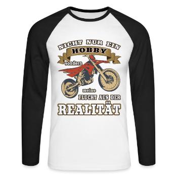 Nicht nur Hobby, sondern Flucht aus der Realität - Unisex Baseballshirt langarm - Weiß/Schwarz - Vorne - Nik (191cm)
