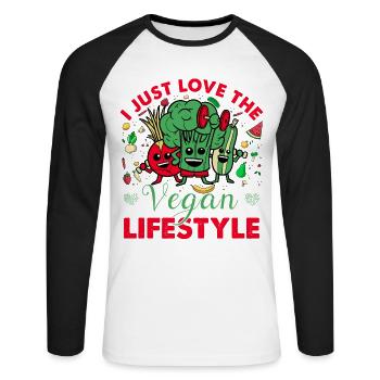 J’adore le style de vie végétalien - T-shirt baseball manches longues Homme - blanc/noir - Devant - Nik (191cm)
