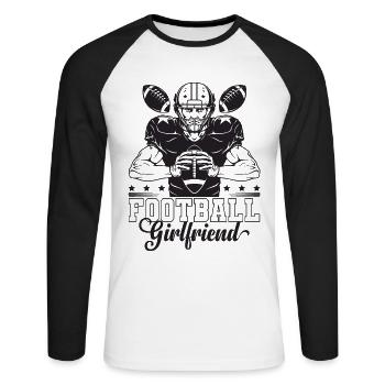 Petite amie de football Joueur de football Petite amie fière - T-shirt baseball manches longues Homme - blanc/noir - Devant - Nik (191cm)