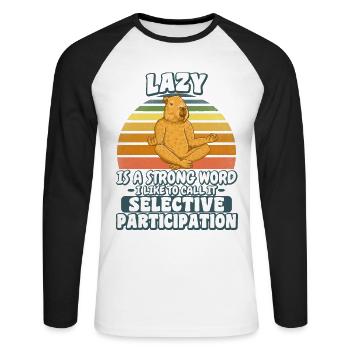 Lazy is a Strong Word Capybara Meditation - Unisex Long Sleeve Baseball T-Shirt - white/black - Front - Nik (191cm)
