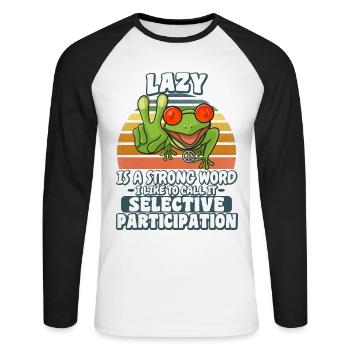 Hippie Frog Lazy est un mot fort - T-shirt baseball manches longues Homme - blanc/noir - Devant - Nik (191cm)