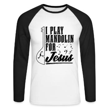 Je joue de la mandoline pour Jésus Guitare Mandoline - T-shirt baseball manches longues Homme - blanc/noir - Devant - Nik (191cm)