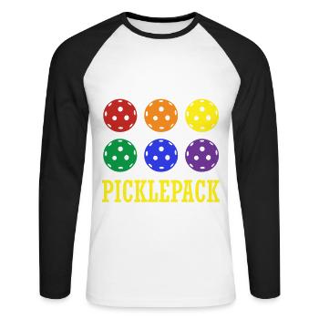 Vérifiez mon picklepack Pickleball - T-shirt baseball manches longues Homme - blanc/noir - Devant - Nik (191cm)