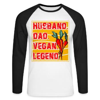 Husband Dad Vegan Legend - Unisex Baseballshirt langarm - Weiß/Schwarz - Vorne - Nik (191cm)