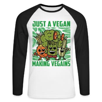 Juste un végétalien qui fait des Vegains - T-shirt baseball manches longues Homme - blanc/noir - Devant - Nik (191cm)