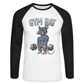 Gym Rat Bodybuilding Fitness Gym - Unisex Long Sleeve Baseball T-Shirt - white/black - Front - Nik (191cm)