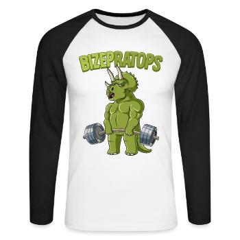 Bizepratops Triceratops Bodybuilding Fitness Gym - Unisex Long Sleeve Baseball T-Shirt - white/black - Front - Nik (191cm)