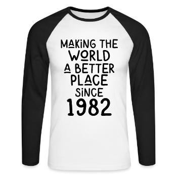 Making the World a better place since 1982 - Unisex Baseballshirt langarm - Weiß/Schwarz - Vorne - Nik (191cm)