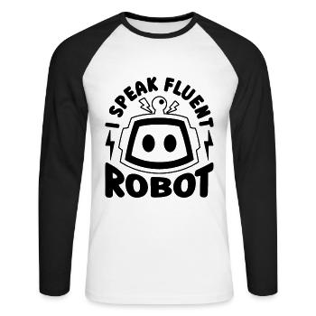 Je parle couramment robotique Cyborg Ingénieur en robotique - T-shirt baseball manches longues Homme - blanc/noir - Devant - Nik (191cm)