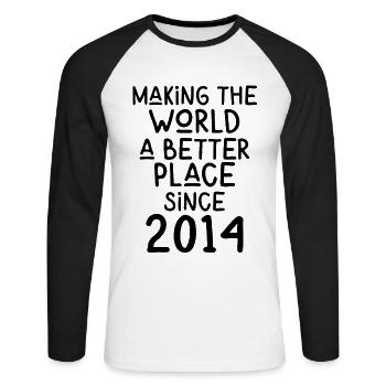 Making the World a better place since 2014 - Unisex Long Sleeve Baseball T-Shirt - white/black - Front - Nik (191cm)