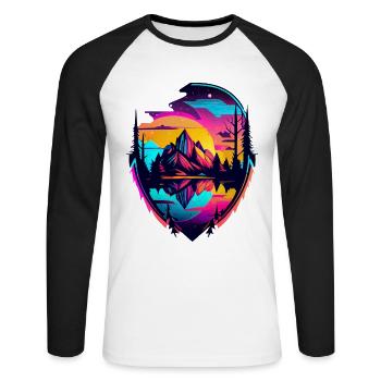 Camping in the countryside by the lake with mountains - Unisex Long Sleeve Baseball T-Shirt - white/black - Front - Nik (191cm)