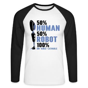 Beinprothesendesign und Beinprothesen - Unisex Baseballshirt langarm - Weiß/Schwarz - Vorne - Nik (191cm)