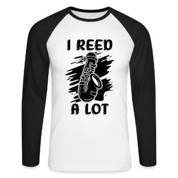 I Reed A Lot Rétro Jazz Music Lover Saxophoniste - T-shirt baseball manches longues Homme - blanc/noir - Devant - Nik (191cm)