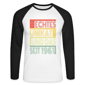 Echtes Unikat Seit 1961 Geboren 1961 Geburtstag - Unisex Baseballshirt langarm - Weiß/Schwarz - Vorne - Nik (191cm)
