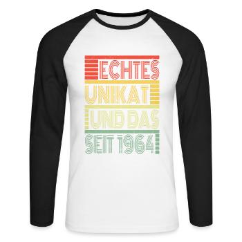 Truly unique since 1964 Born 1964 Birthday - Unisex Long Sleeve Baseball T-Shirt - white/black - Front - Nik (191cm)