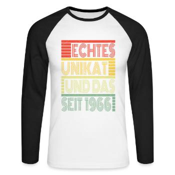 Truly unique since 1966 born 1966 birthday - Unisex Long Sleeve Baseball T-Shirt - white/black - Front - Nik (191cm)