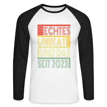 Echtes Unikat Seit 2023 Geboren 2023 Geburtstag - Unisex Baseballshirt langarm - Weiß/Schwarz - Vorne - Nik (191cm)