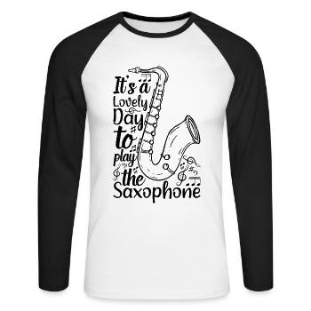C’est une belle journée pour jouer du saxophone - Saxophon - T-shirt baseball manches longues Homme - blanc/noir - Devant - Nik (191cm)