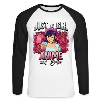 Anime Otaku Weeb - Unisex Long Sleeve Baseball T-Shirt - white/black - Front - Nik (191cm)