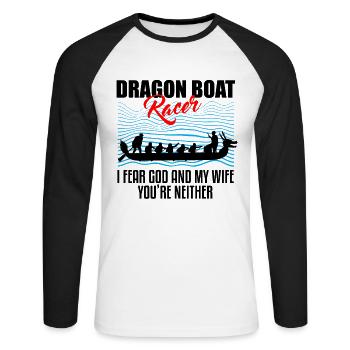 Dragon boating theme for dragon boat paddling - Unisex Long Sleeve Baseball T-Shirt - white/black - Front - Nik (191cm)
