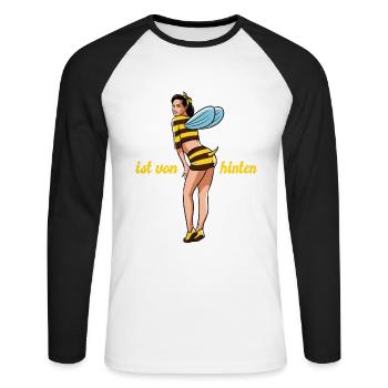 Sumsi mit Po Optimismus - flotte Biene von hinten - Unisex Baseballshirt langarm - Weiß/Schwarz - Vorne - Nik (191cm)