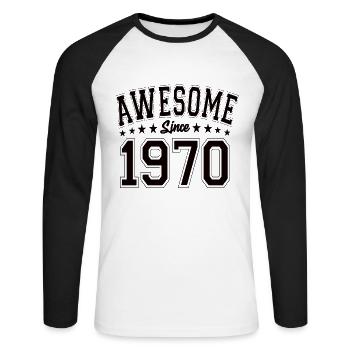 Génial depuis 1970 anniversaire 1970 millésime 1970 - T-shirt baseball manches longues Homme - blanc/noir - Devant - Nik (191cm)