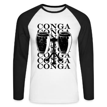 Conga Percussion Instrument Batteur Joueur de Conga - T-shirt baseball manches longues Homme - blanc/noir - Devant - Nik (191cm)