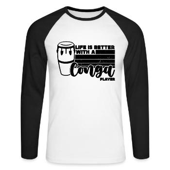 Life Is Better With Retro Drummer Conga Player - Unisex Baseballshirt langarm - Weiß/Schwarz - Vorne - Nik (191cm)