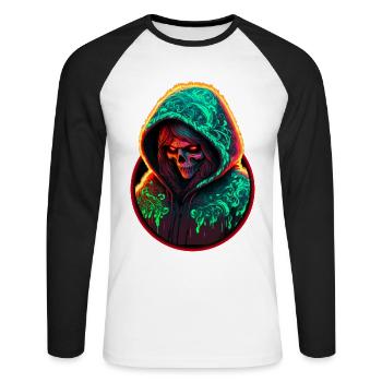 Bloodheavy Neon Acid Matryoshka Demon - Unisex Long Sleeve Baseball T-Shirt - white/black - Front - Nik (191cm)
