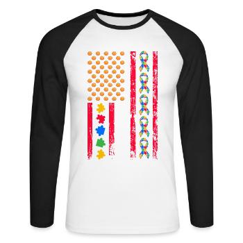 Autism Awareness Month American Sports Flag - Unisex Long Sleeve Baseball T-Shirt - white/black - Front - Nik (191cm)
