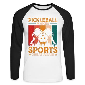 Le pickleball redonne de l’importance à ce sport - T-shirt baseball manches longues Homme - blanc/noir - Devant - Nik (191cm)