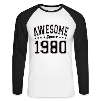 Awesome Since 1980 Birthday 1980 Vintage 1980 - Unisex Long Sleeve Baseball T-Shirt - white/black - Front - Nik (191cm)