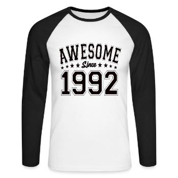 Génial depuis 1992 anniversaire 1992 millésime 1992 - T-shirt baseball manches longues Homme - blanc/noir - Devant - Nik (191cm)