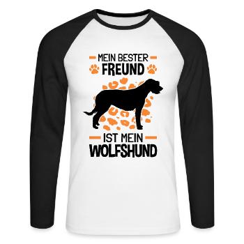 Irischer Wolfshund ist mein Freund Wolfhound - Unisex Baseballshirt langarm - Weiß/Schwarz - Vorne - Nik (191cm)