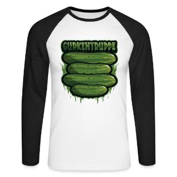Gurkentruppe Mannschafts Outfit Humor Verein - Unisex Baseballshirt langarm - Weiß/Schwarz - Vorne - Nik (191cm)