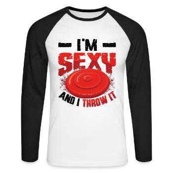 Je suis sexy et je le jette - T-shirt baseball manches longues Homme - blanc/noir - Devant - Nik (191cm)
