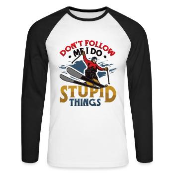 Ne me suivez pas, je fais des choses stupides - T-shirt baseball manches longues Homme - blanc/noir - Devant - Nik (191cm)